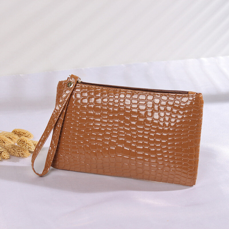 Кошелек крокодиловый для женщин, модная маленькая сумочка на запястье, однотонный бумажник из высококачественной искусственной кожи на молнии карамельных цветов