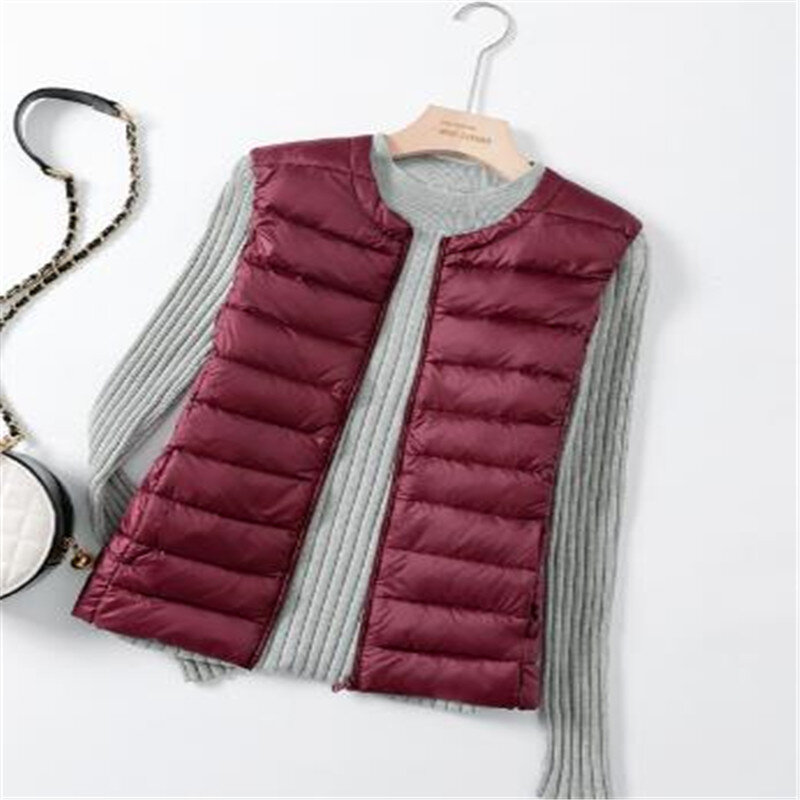 여성용 민소매 조끼, 따뜻한 퍼퍼 재킷, 초경량 화이트 덕 다운 조끼, 짧은 오버사이즈 아웃웨어, 가을, 겨울, 8XL