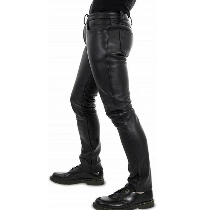 Nuovi pantaloni in pelle di lusso da uomo europei e americani High Street Rock pantaloni attillati a matita Nightclub Trend pantaloni da moto Punk