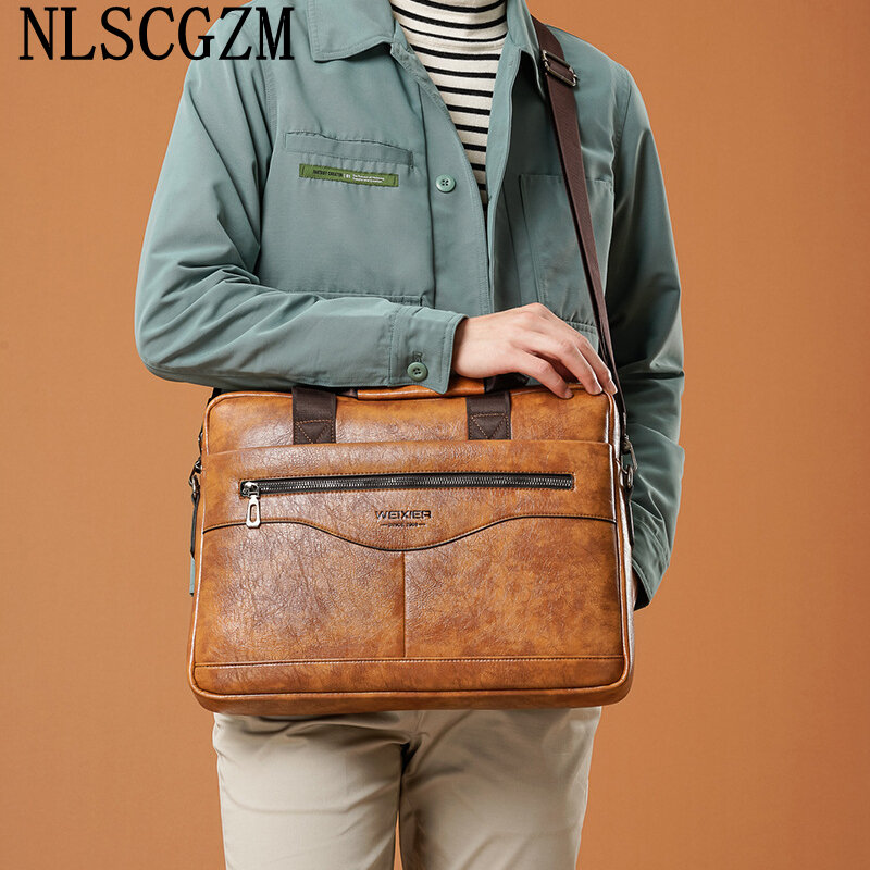 Портфель мужской кожаный для ноутбука, дизайнерский саквояж кросс-боди, Офисная сумка для ноутбука