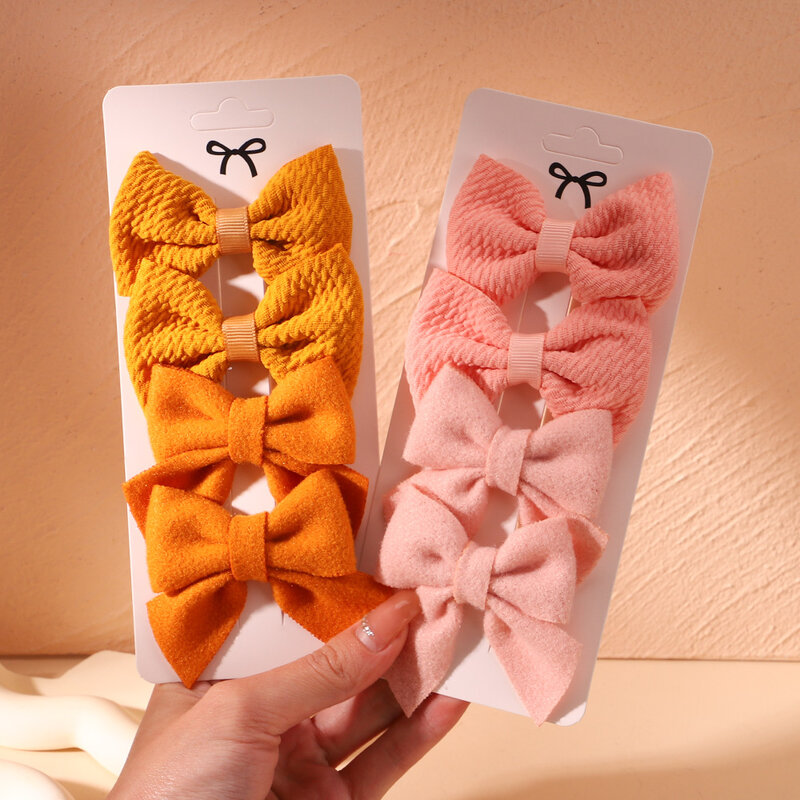 4Pcs/Set Newborn Nylon Solid Bowknot Hair Clips for Kids Handmade Bows Hairpin Infant Barrettes Headwear Baby Hair Accessories