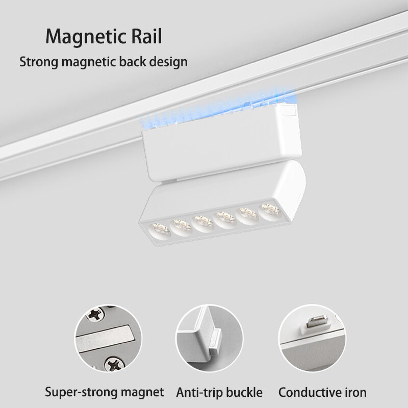6MM Ultra Slim Magnetic Track Light Surface Mounted Ceiling Rail DC48V Modern LED Lamp Black White Magnet Rail Lamp Spotlight