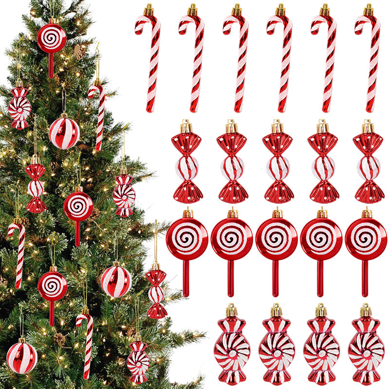 6pcs natale lecca-lecca bastoncino di zucchero ciondolo albero di natale ornamenti palla appesa decorazioni natalizie per la casa 2024 regalo di capodanno