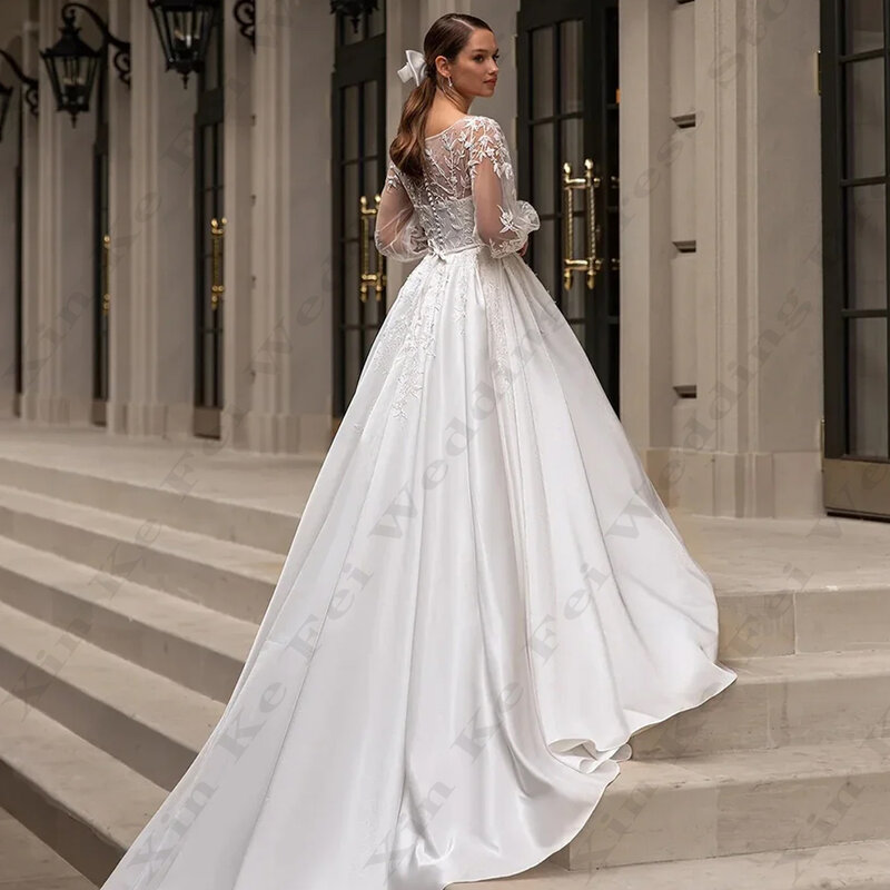 Elegancka syrenka suknie ślubne wykwintna koronka aplikacja wdzięczna z odkrytymi ramionami długie rękawy kochanie Mopping suknia ślubna 2024