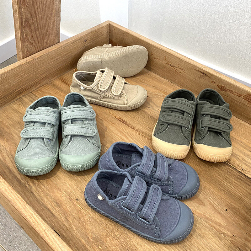 Zapatillas de deporte Unisex para niño y niña, zapatos de tacón plano, de lona con botones, 2023