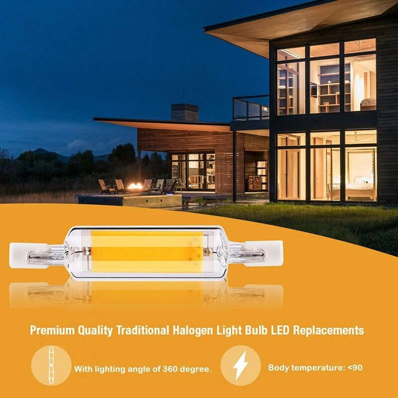 Ampoule LED COB à tube de verre R7S, lampe à maïs haute puissance, 78mm, 118mm, J78, J118, remplacer la lumière halogène, AC 110V, 220V, 240V