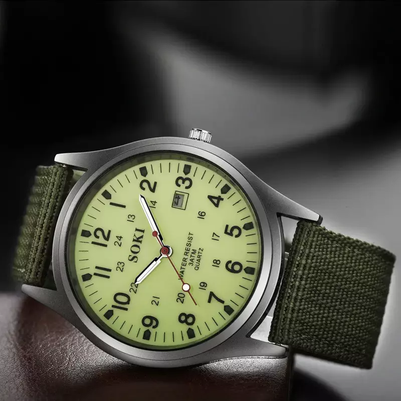 นาฬิกาทหารสำหรับผู้ชายนาฬิกาควอตซ์แบรนด์หรูนาฬิกาชายแฟชั่นผ้าใบเรืองแสง