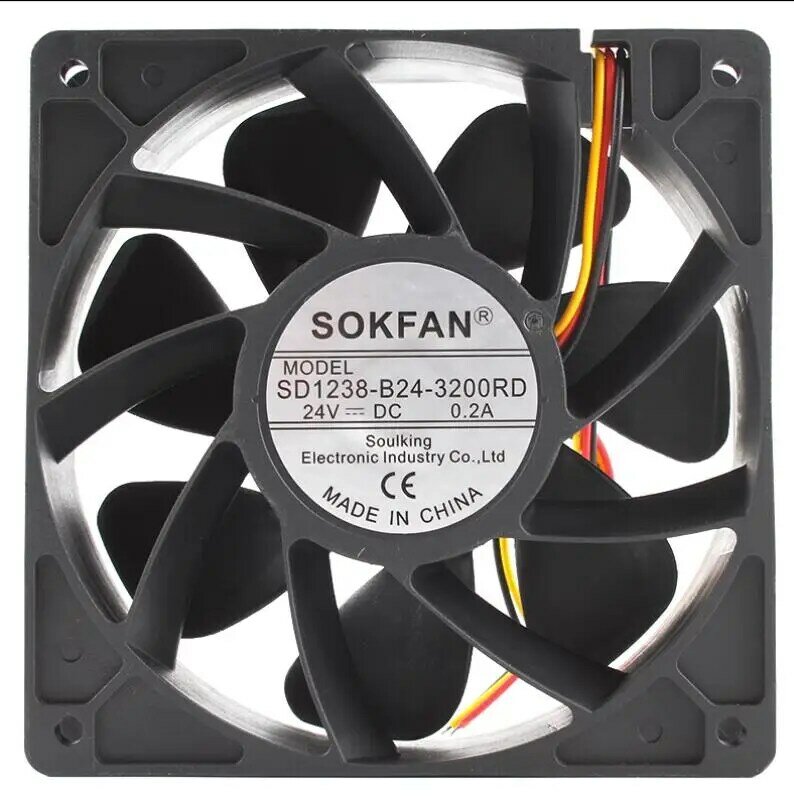 SOKFAN SD1238-B24-3200RD 3 선 서버 냉각 선풍기, DC 24V, 0.2A, 120x120x38mm