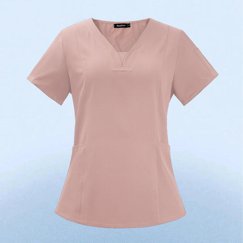 Unisex cor sólida v-Neck vestido cirúrgico, Mulheres Scrub Tops, Uniforme Hospitalar, Médico e Enfermeira, Uniforme de Trabalho, Moda por atacado