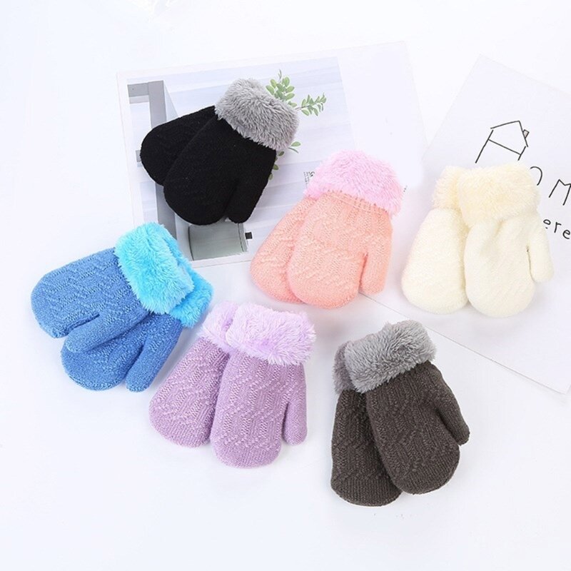 Thicken Plush Lined Baby Gloves Winter Warm Fluffy Baby Mittens Anti-scratch Boys Girls Full Finger Gloves for 0-6 Months Baby