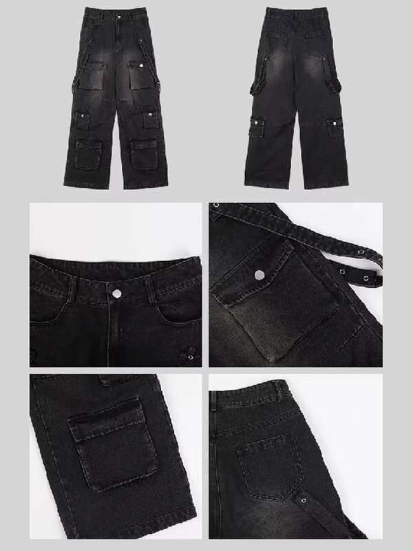 Y2k Cargo Jeans Pants Women Street Oversize Loose Multiple Pockets Female Pant 2024 Spring Fashion Vintage Hip Hop Denim Trouser