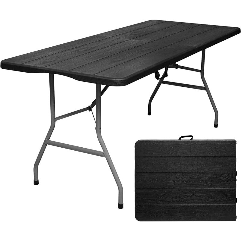 Byliable Folding Table 6ft Portable Heavy Duty Plastic Fold-in-Half 6 Foot Foldable Table Utility Dining Table Indoor Outdoor