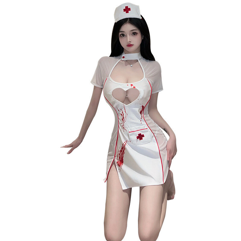 Accogliente, sexy e piccante uniforme da infermiera, seducente, puro desiderio, non c' è bisogno di togliere la gonna corta con glutei spaccati