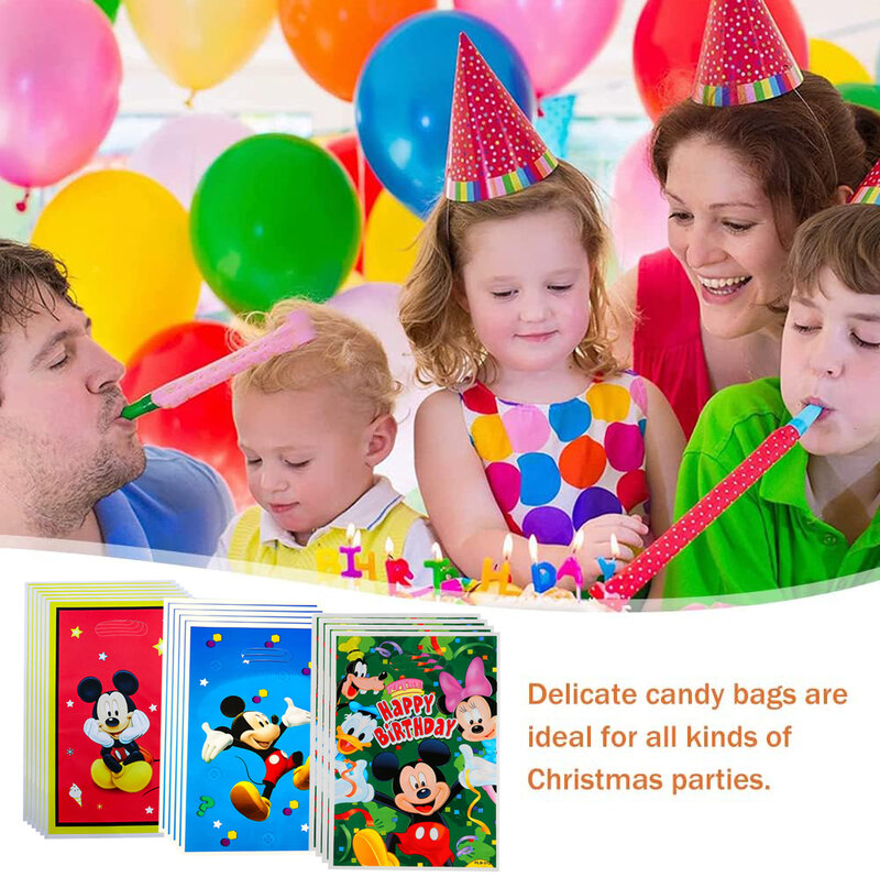 ディズニー-ミッキーマウスのお気に入りのギフトバッグ、キャンディーバッグ、ハンドルコードバッグ、ミッキーのテーマ、誕生日パーティー、ベビーシャワーの装飾