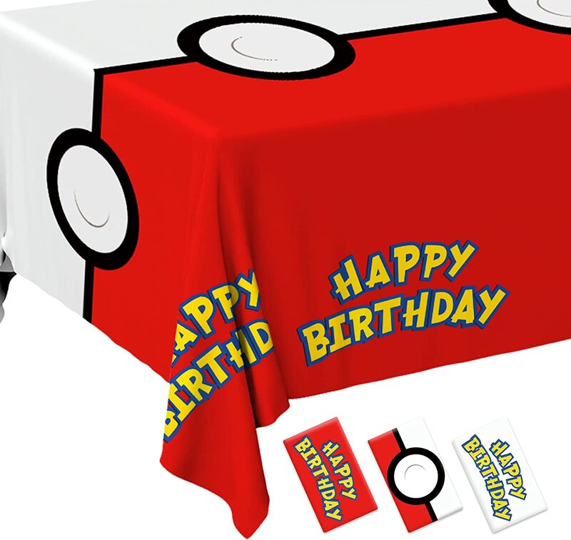 Taplak meja Pokeball Pokemon Pikachu, perlengkapan pesta, penutup meja, piring cangkir, dekorasi Selamat Ulang Tahun