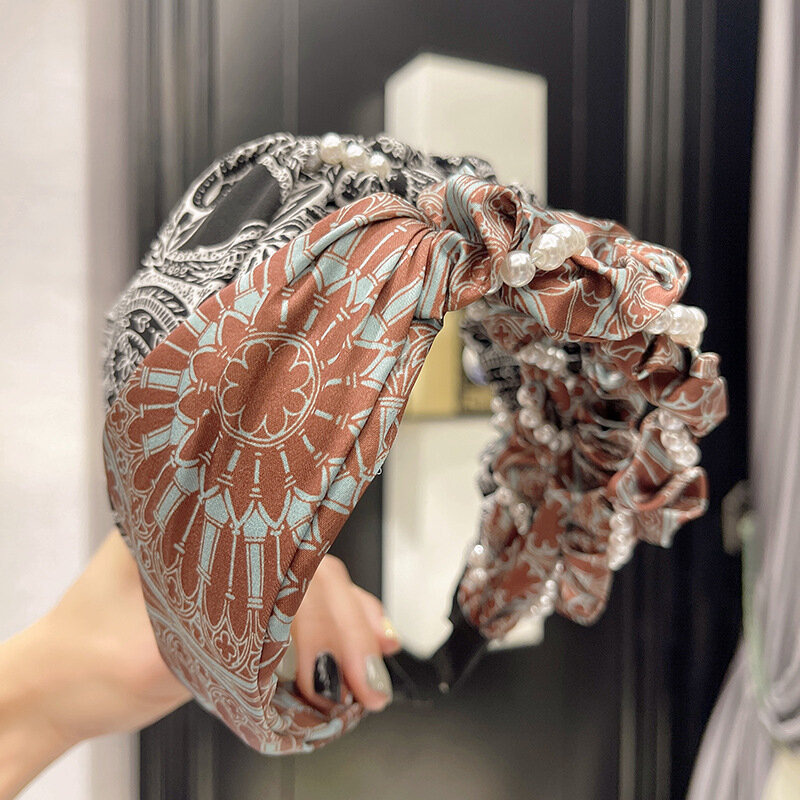 Осенне-зимняя высококачественная дизайнерская заколка для волос Женская повязка на голову в стиле ретро с французскими Пейсли широкими полыми жемчужинами оптовая продажа