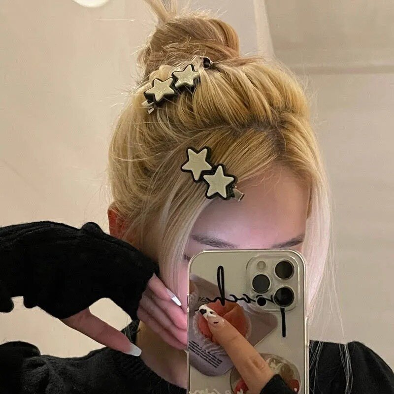 Harajuku Y2k elegancki czarny gwiazda modne akrylowe spinki do włosów spinki boczny zacisk spinki damskie akcesoria dziewczęce nakrycia głowy