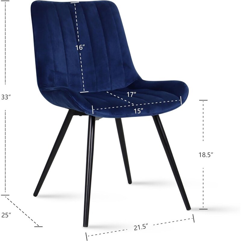 Couro Crust Chair Set para sala de estar, Cadeiras estofadas veludo, Perna de metal, Modern Dining Chairs, Blue, Café, Café de madeira, Conjunto de 2