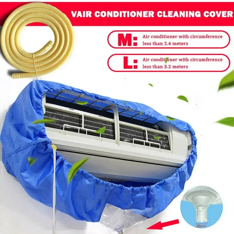 Large 2.4/3.2m Air Conditioner Cleaning Cover Double Layer Thickening Wash Mounted Protective Dust Cleaner Bag Tightening Belt