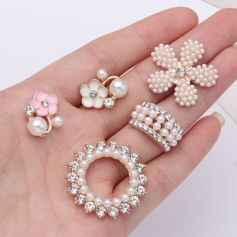 10PCS Apparel Sewing Hat Accessories Flower-shaped Headwear Clip Rhinestone Buttons Pearl Hairpins Pearl Button