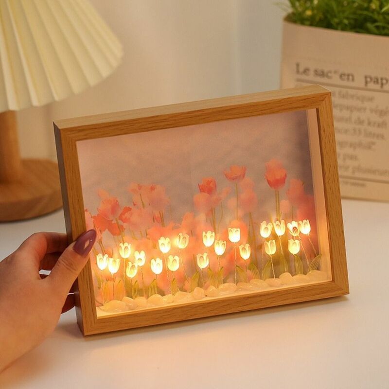 Luz de noche de tulipán hecha a mano, Material de bricolaje, Linda batería LED, decoración de habitación, lámpara Floral, novia