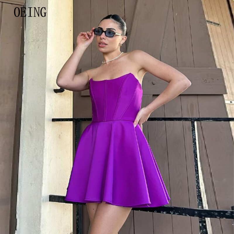 Сексуальное Фиолетовое мини-платье для ночного клуба, модные наряды без бретелек, официальное коктейльное платье, атласное платье на заказ