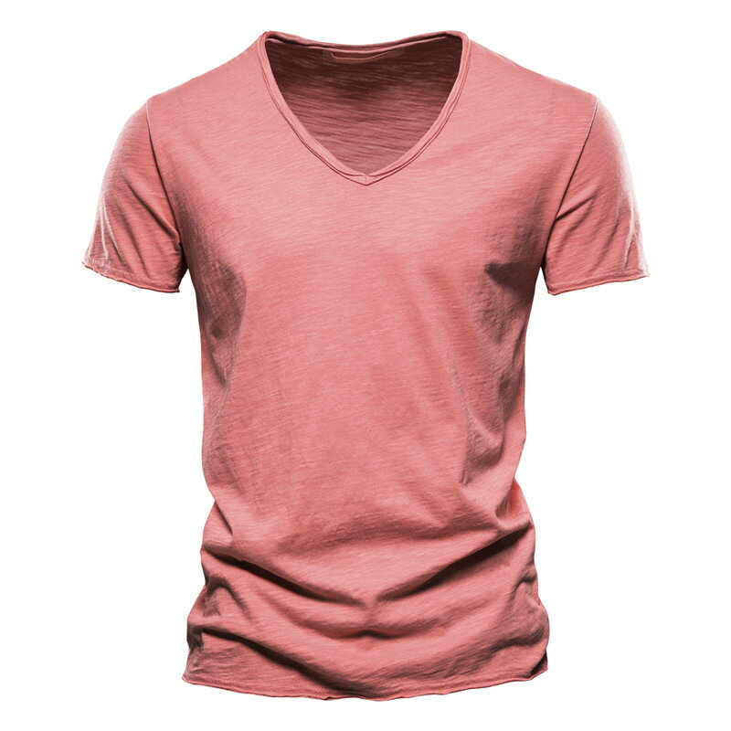 Zomer Nieuw 100% Katoenen Mannen T-Shirt V-Hals Mode Casual Slanke Pure Kleur T-Shirts Mannelijke Tops T-Shirt Met Korte Mouwen Voor Mannen
