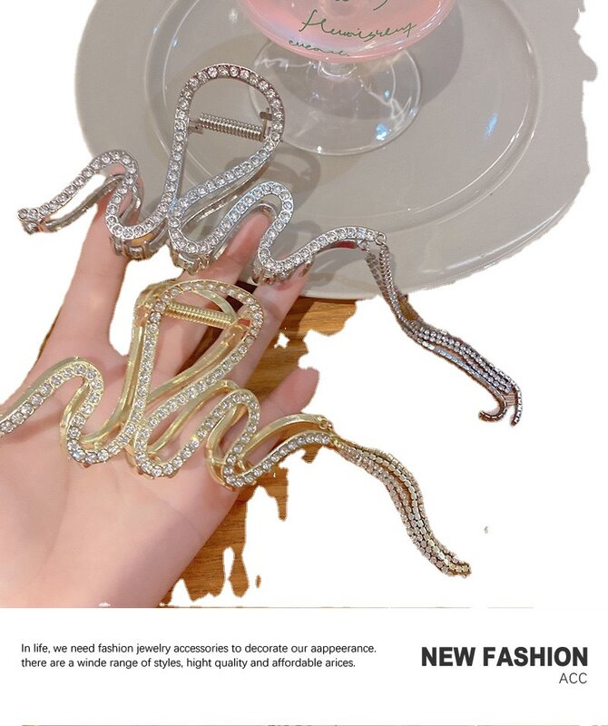 女性のためのきらめくダイヤモンドタッセルチェーンクリップを獲得、ファッショナブルなヘアアクセサリー、韓国の背中の頭のスプーン、豪華なヘアクリップ