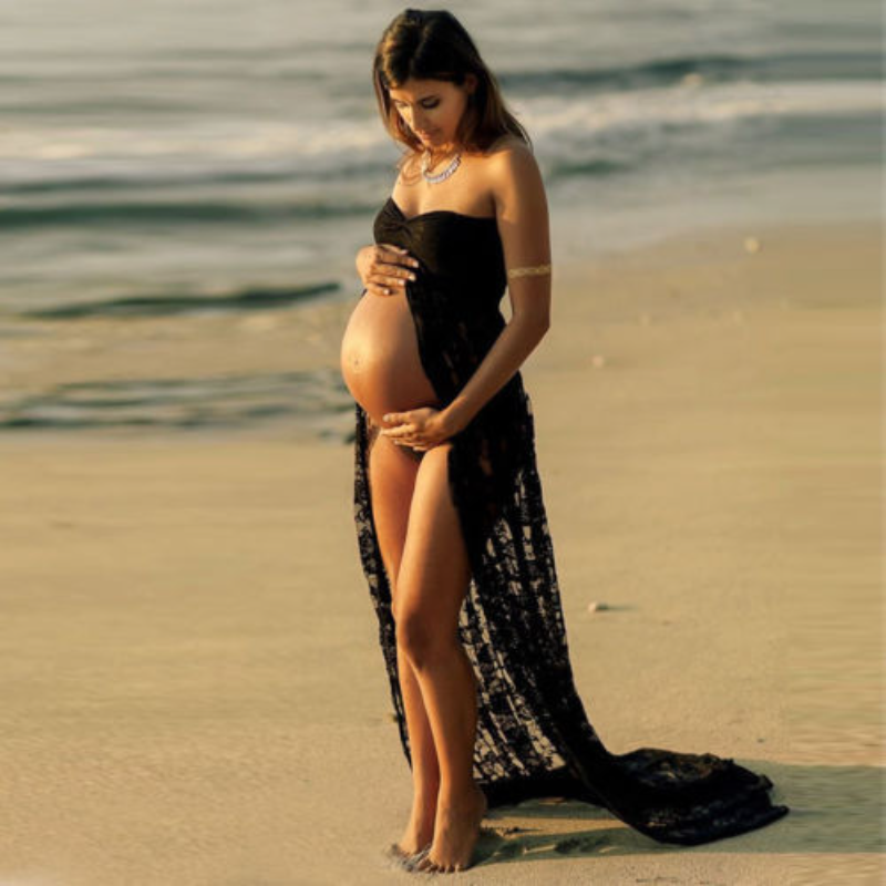 เซ็กซี่ลูกไม้ Tulle ชุดการตั้งครรภ์ถ่ายภาพคลอดบุตรการถ่ายภาพชุดฝักบัวอาบน้ำเด็กสูงเอวหญิงตั้งครรภ์ชุดยาว