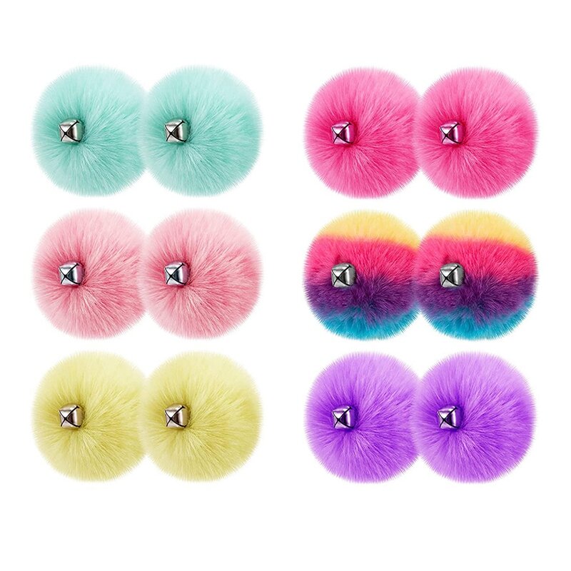 NEW-12 Pieces Roller Skate Pom Poms With Jingle Bells- 3.1 Inch  Tie-On Roller Skate Pom Poms Fuzzy (6 Colors)