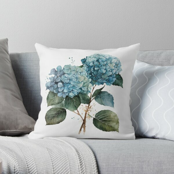 Watercolor Hydrangea  Printing Throw Pillow Cover Sofa Hotel Waist Bed Fashion Bedroom Home Throw Pillows not include One Side