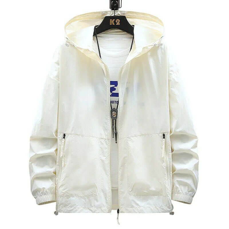 Ropa de protección solar con capucha para hombre, chaqueta ultrafina de estilo coreano con cremallera, transpirable, cortavientos, 8XL