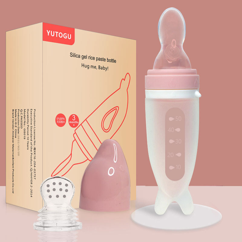 Botella de alimentación de silicona para bebé, cuchara de cereales de arroz, vajilla para recién nacido, artículos para bebé, cuchara de alimentación