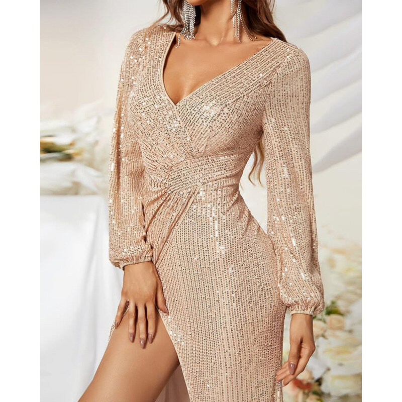 Damska seksowna z dekoltem w szpic z długim rękawem wieczorowa koktajlowa suknia weselna z rozcięciem promes vestido de festa suknie balowe