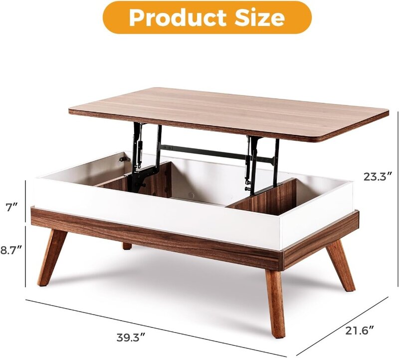 Table basse relevable, table centrale facile à monter avec compartiment de rangement GNE, table à manger pour salon/bureau à domicile