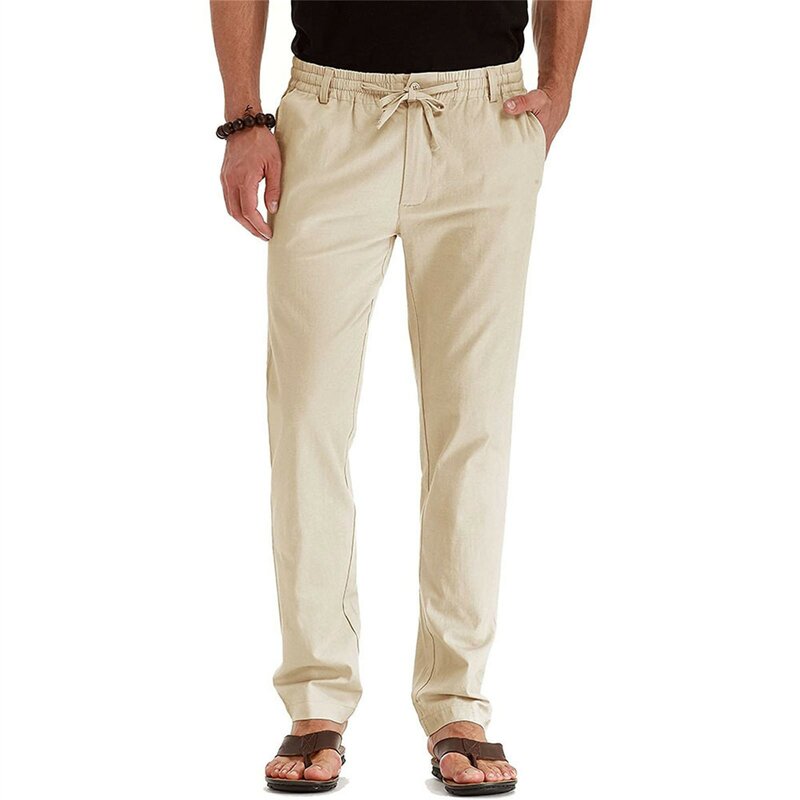 Pantalones casuales de cintura elástica para hombre, pantalones casuales de Color sólido, casa interior, moda