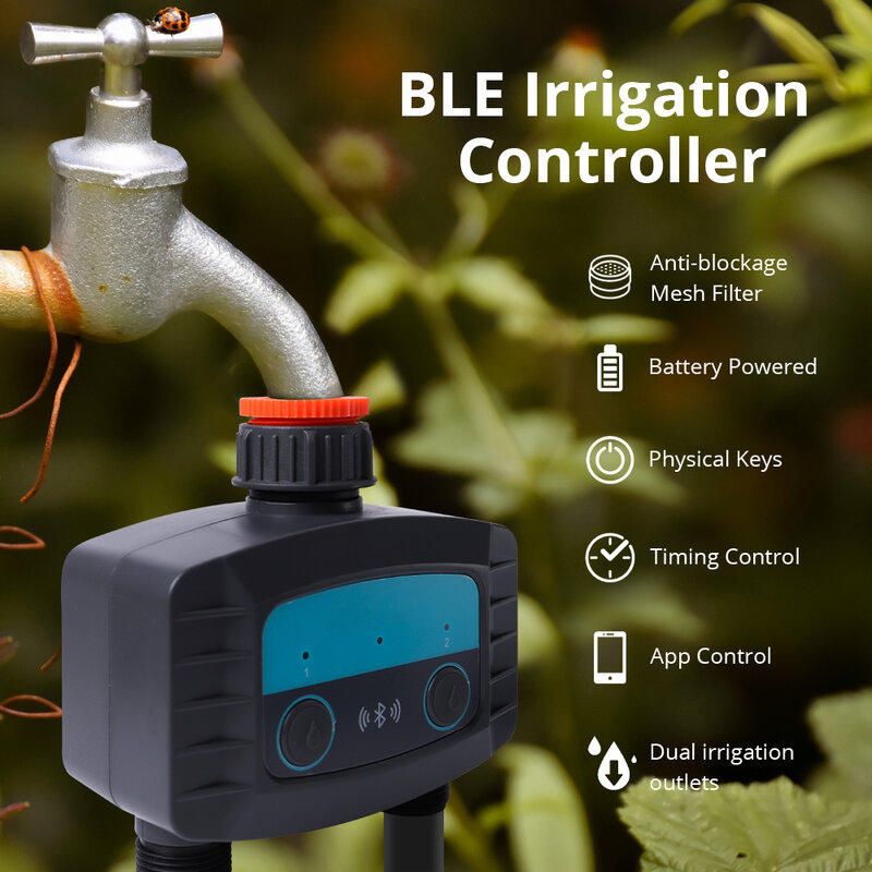 Sistema de riego de jardín Tuya Smart BLE Dual Zone Alexa, Control por voz por aplicación remota, temporizador de riego de jardín inteligente