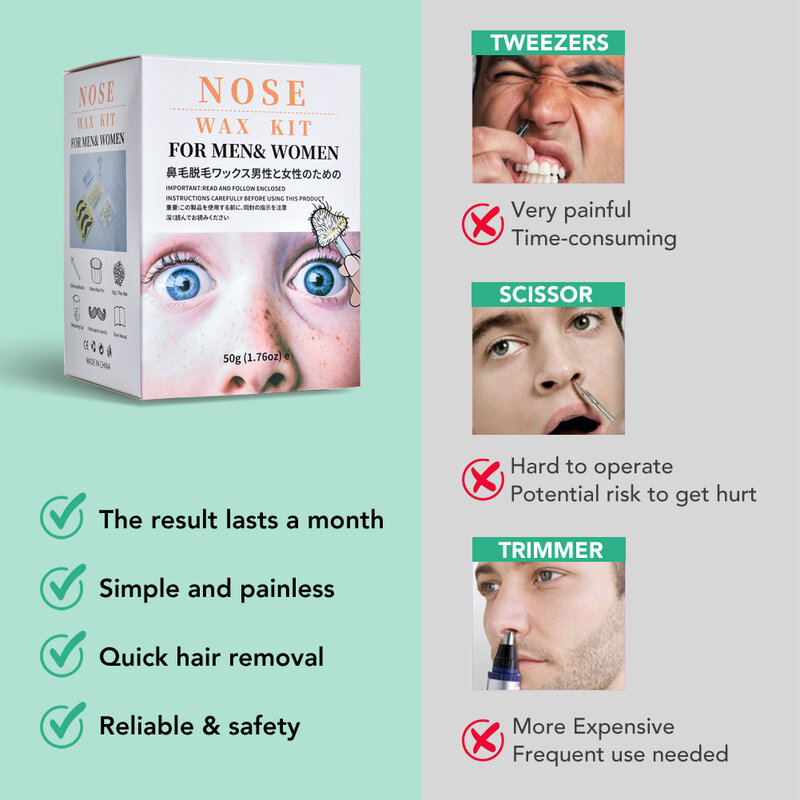 50g Kit lilin hidung tanpa rasa sakit portabel untuk pria wanita penghilang bulu hidung bebas kertas Kit Pencabut bulu hidung Membersihkan Waxing kacang Pemangkas