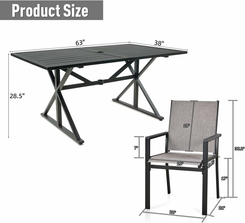 屋外パティオとダイニングのセット,アームチェア,1.57インチの角のある金属製の四角いテーブル,2個,5個,6個,7個