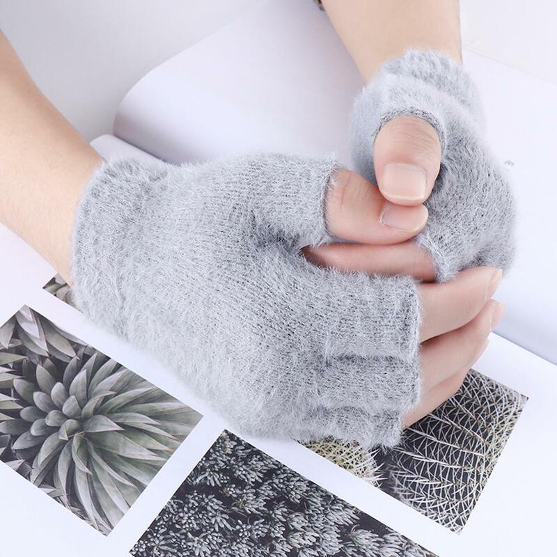 Soft Warm Outdoors Male Solid Color Female Plush Gloves Warm Hand Accessories Faux Fur Mittens Half-finger Gloves