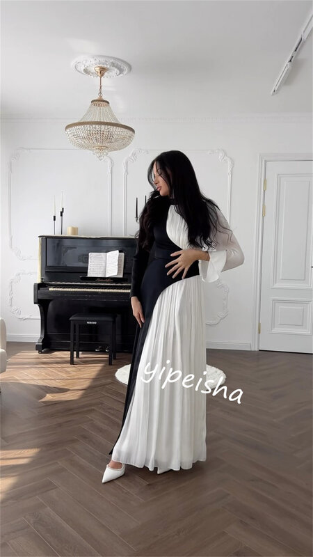 Prom Dress Avond Saudi Arabia Jersey Plooi Verloving A-Lijn Hoge Kraag Op Maat Gemaakte Gelegenheidsjurk Midi Jurken