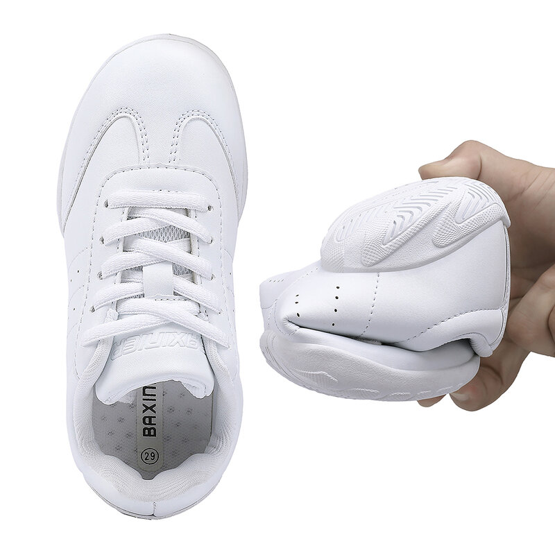 Белая танцевальная обувь BAXINIER для девочек, джазовые кроссовки, молодежная обувь для чарлидинга, обувь для атлетических тренировок, тенниса, детской обуви для аэробики