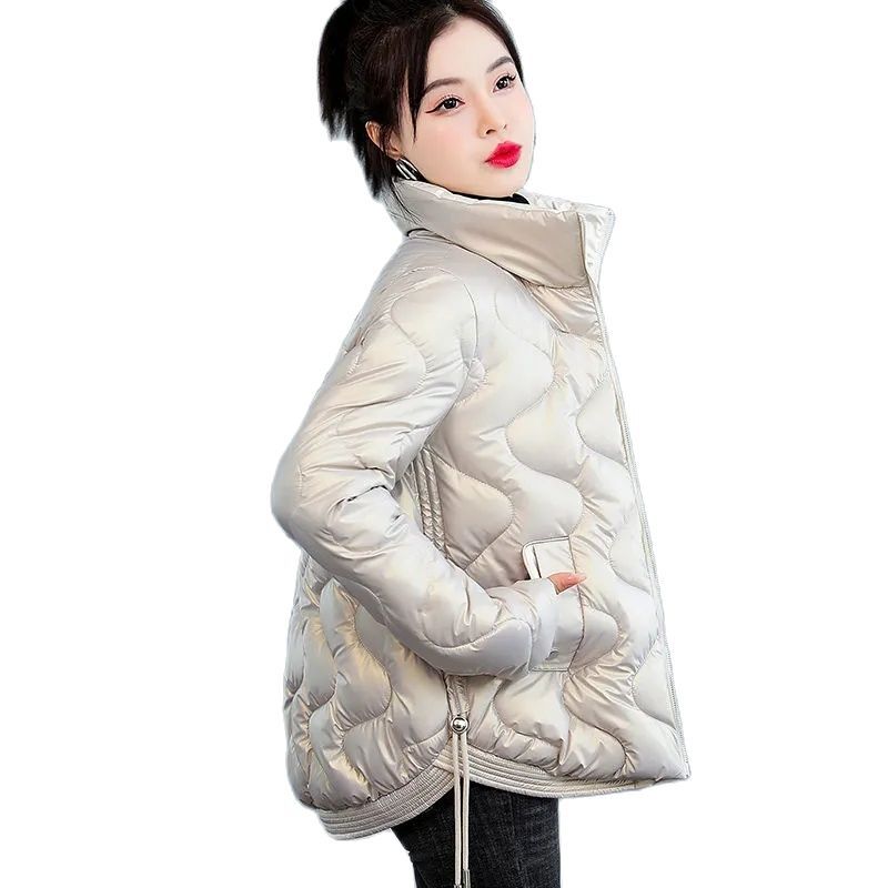 Блестящая женская верхняя одежда без стирки Новинка Осень-зима 2022 хлопковое пальто Корейская версия утепленные свободные куртки с воротником-стойкой