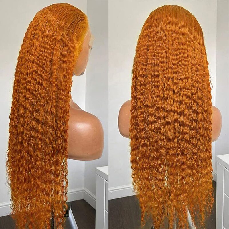 32 Inch Ginger Curly Lace Front Wig Human Hair with Baby Hair 13x4 HD Lace Front Ginger Deep Wave Human Hair Wigs 180 Density