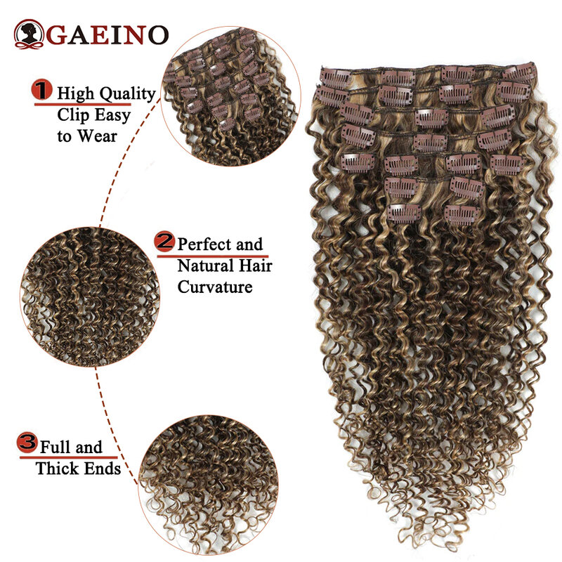 Clip-In extensão do cabelo para mulheres, 100% remy, castanha, marrom, bronzeado, loiro, cabeça cheia da mistura, peruca natural, 140-160 gramas, 14 "-28"