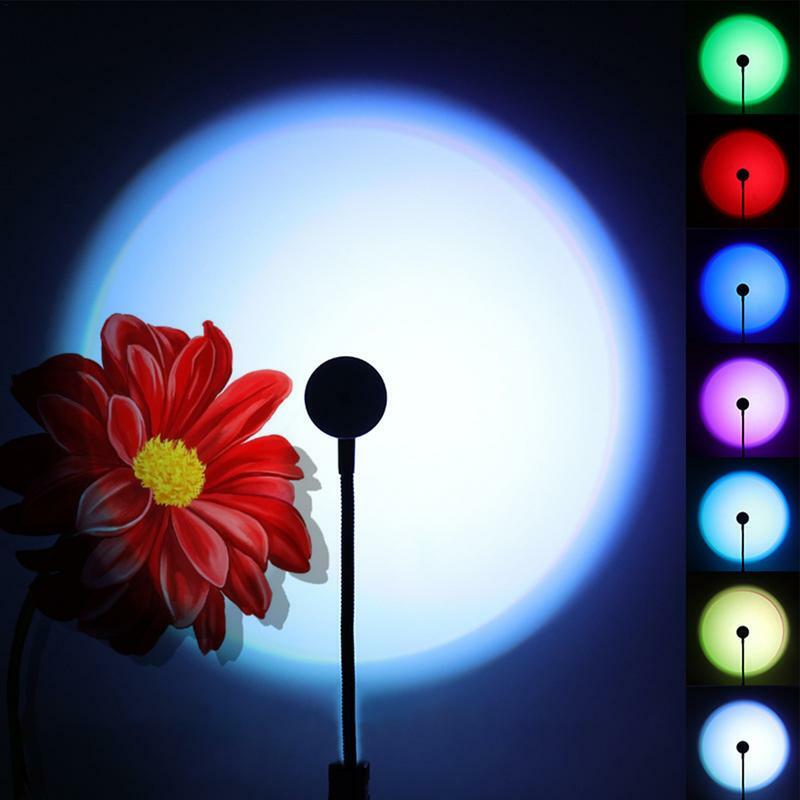 Lampu matahari terbenam lampu USB pengisian lampu matahari terbenam dengan 7 warna rotasi 360 derajat lampu dengan tombol tekan pasang dan Mainkan lampu
