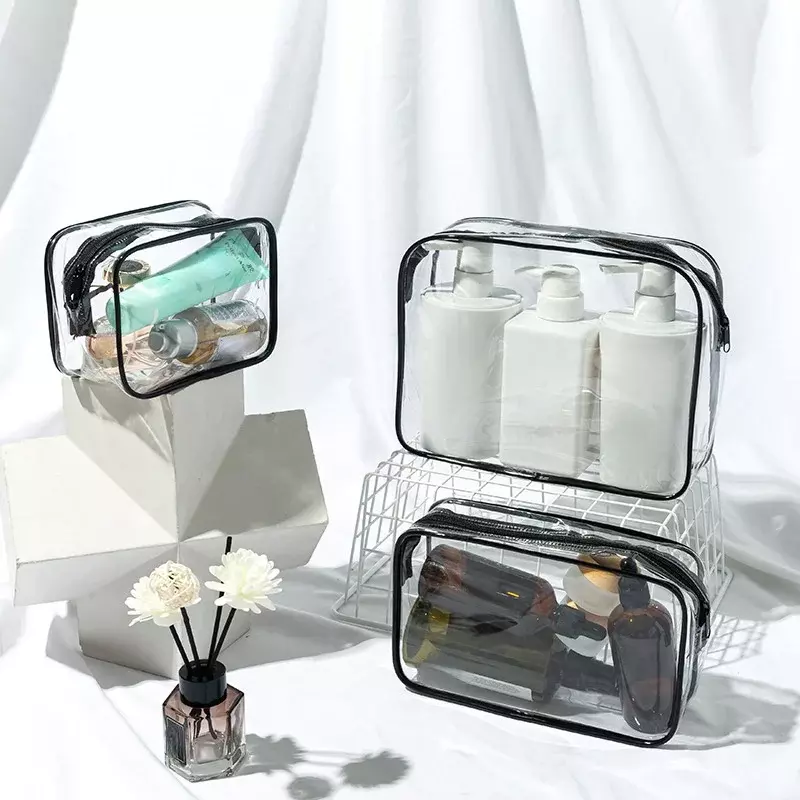 남녀공용 여행용 투명 화장품 가방, 투명 블랙 지퍼 메이크업 가방 정리함, 방수 세면 용품 세척 메이크업 가방 케이스