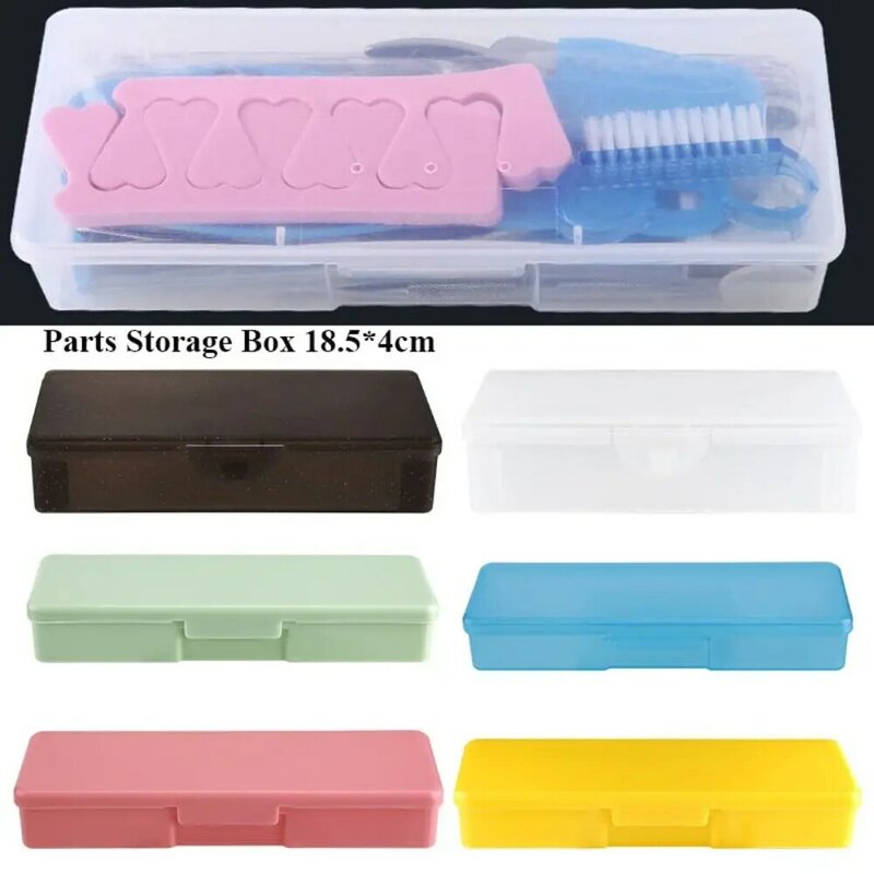 Almacenamiento de herramientas de uñas en 7 colores, caja de piezas transparentes rectangulares multifuncionales, almacenamiento de bolígrafos de joyería de plástico, 18,5x4cm