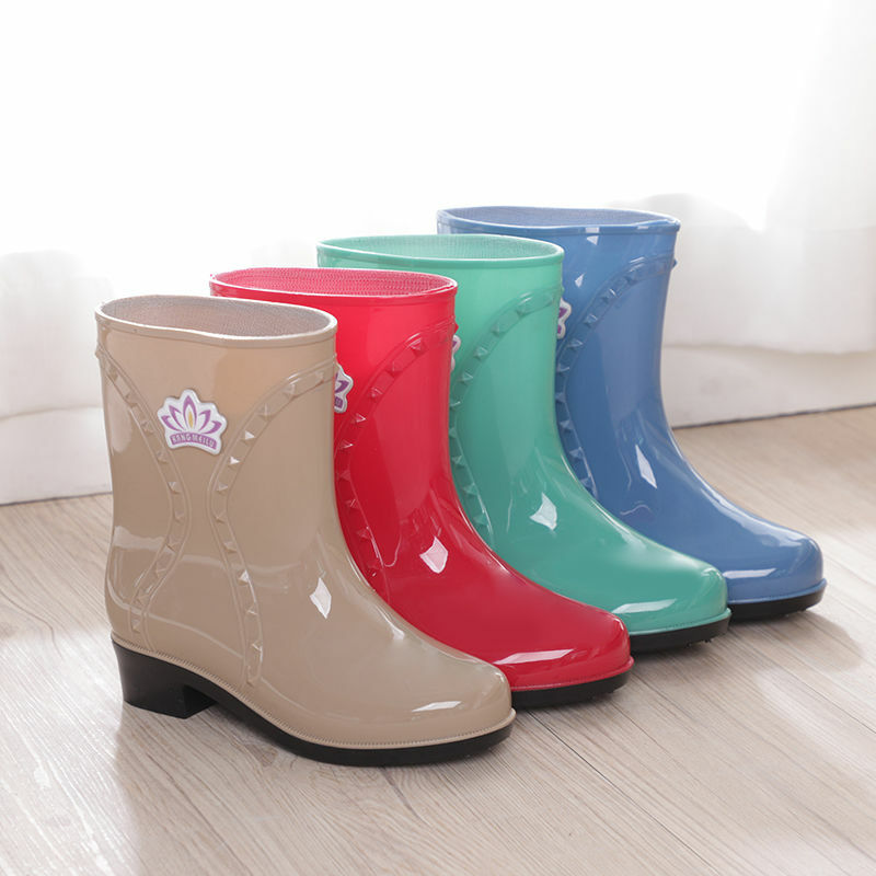 Ho Rainshoes Wanita Katun Tabung Pendek Beludru Hangat Wanita Non-slip Sepatu Hujan Gadis Air Gel sepatu Karet Boots Hujan Boots Wo