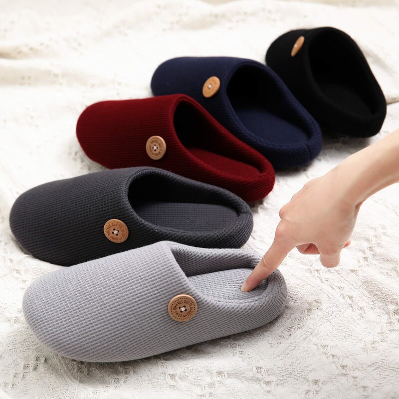 Shevalues Home Soft Mules Slippers For Men And Women Winter Indoor Warm Non-slip Cotton Shoes Fluffy Mute Flat Slides Large Size